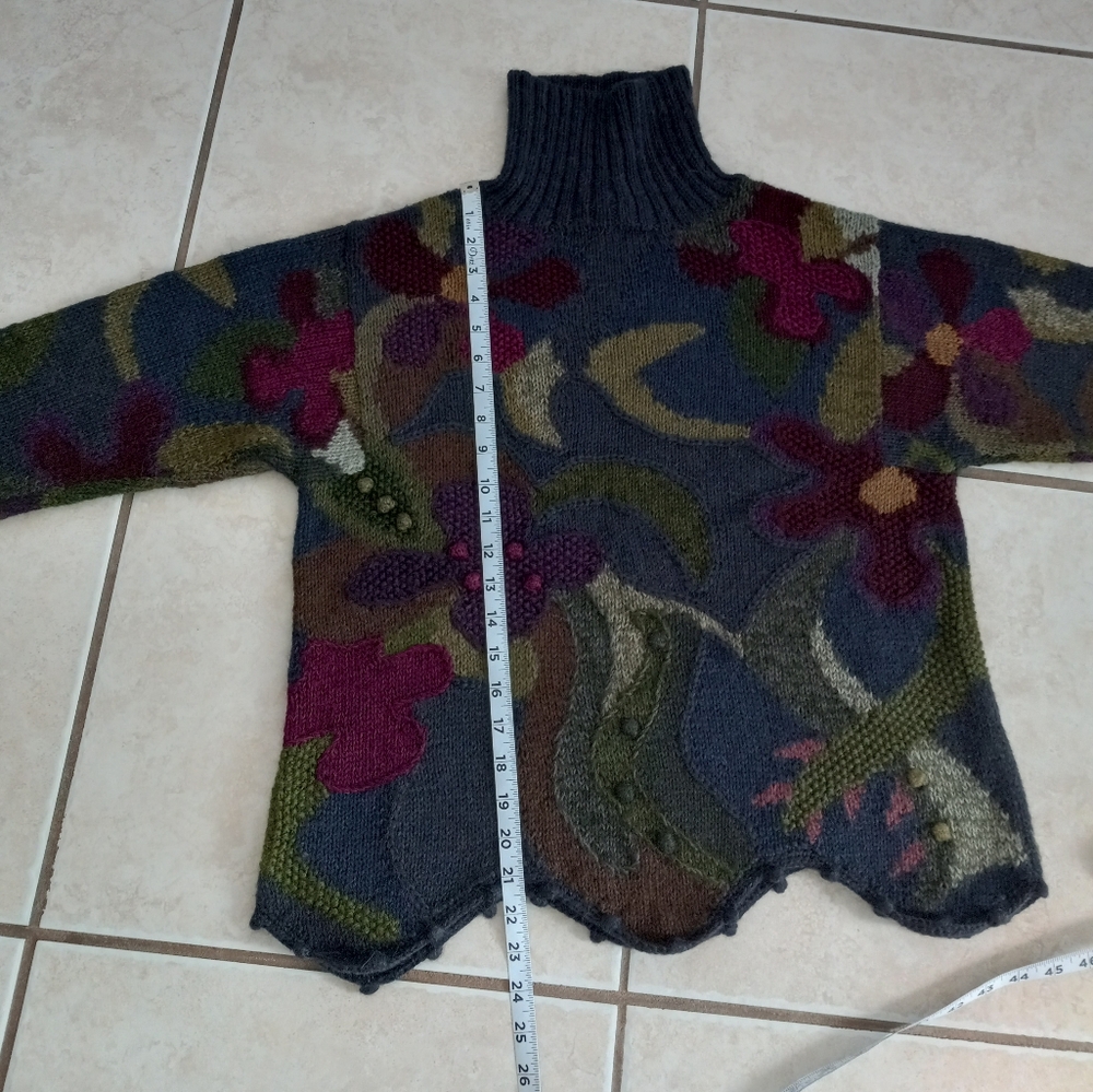 Peruvian Connection Aplaca Sweater Floral Patchwork Embroidery Pom Pom Artsy - Picture 16 of 16